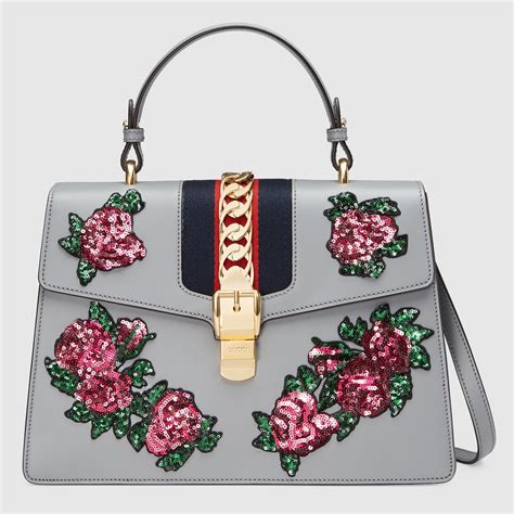 gucci sylvie embroidered bag|gucci sylvie top handle bag.